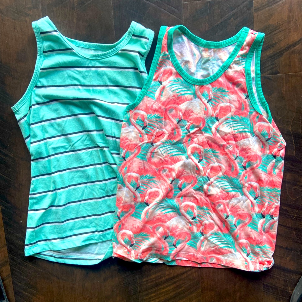 Old Navy Girls Teal & Coral Flamingo Tank Tops